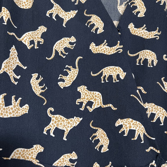 J Crew Factory Leopard Cheetah Wrap Dress Navy Blue Like New - Picture 3 of 6